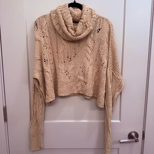 Free People Tan Cable Knit Cowl Neck Sweater